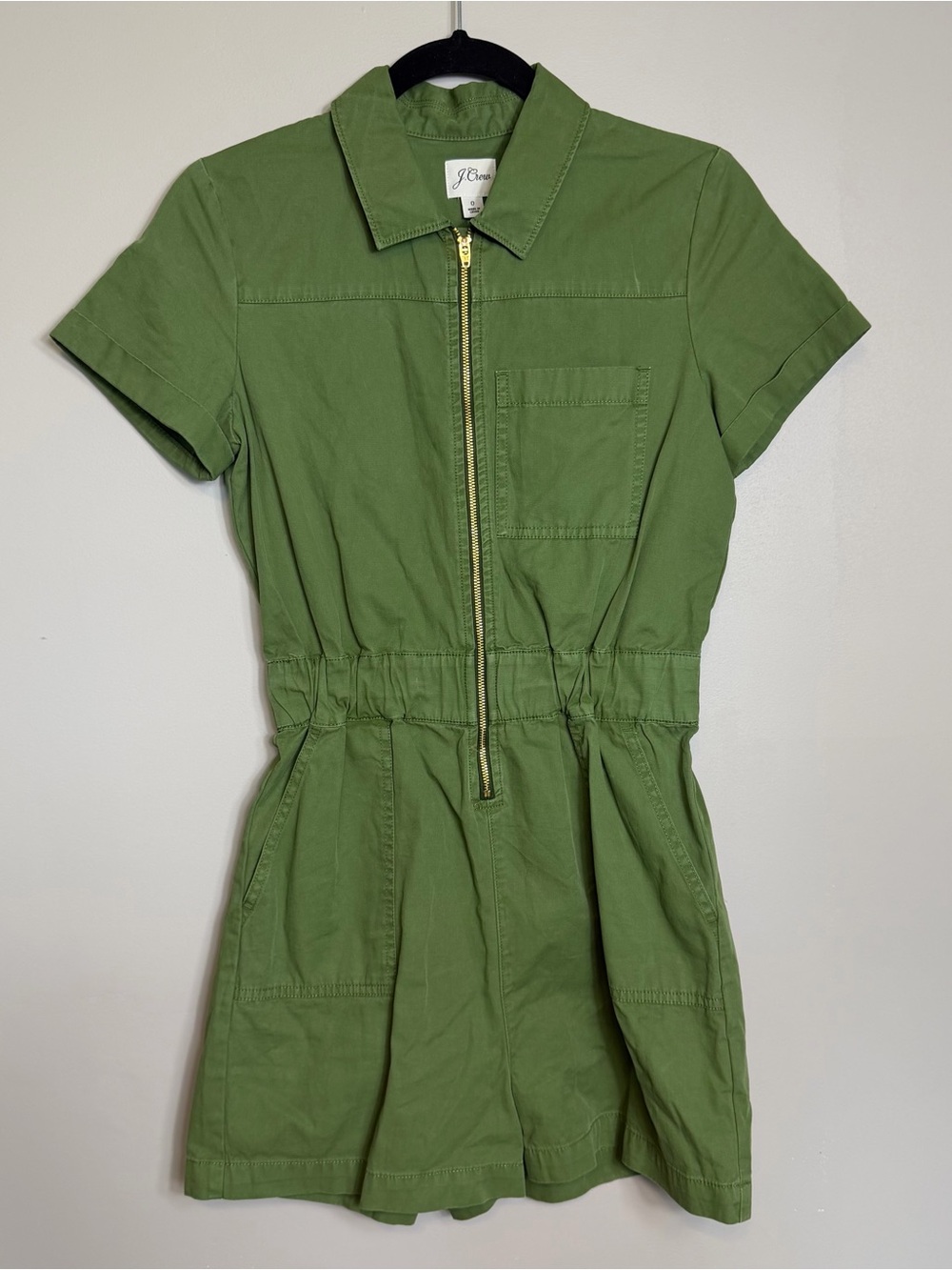 J. Crew Olive Green Short Sleeve Zip Romper Size 0 Utility